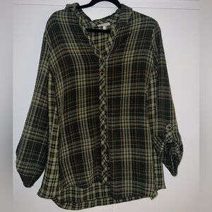 Habitat Green and Black Puff Sleeve Blouse